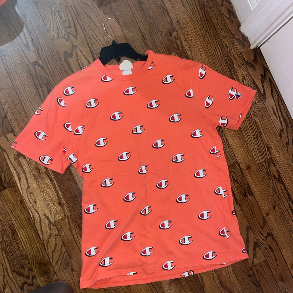 90’s Vintage Coral Champion Logo Patterned T-Shirt